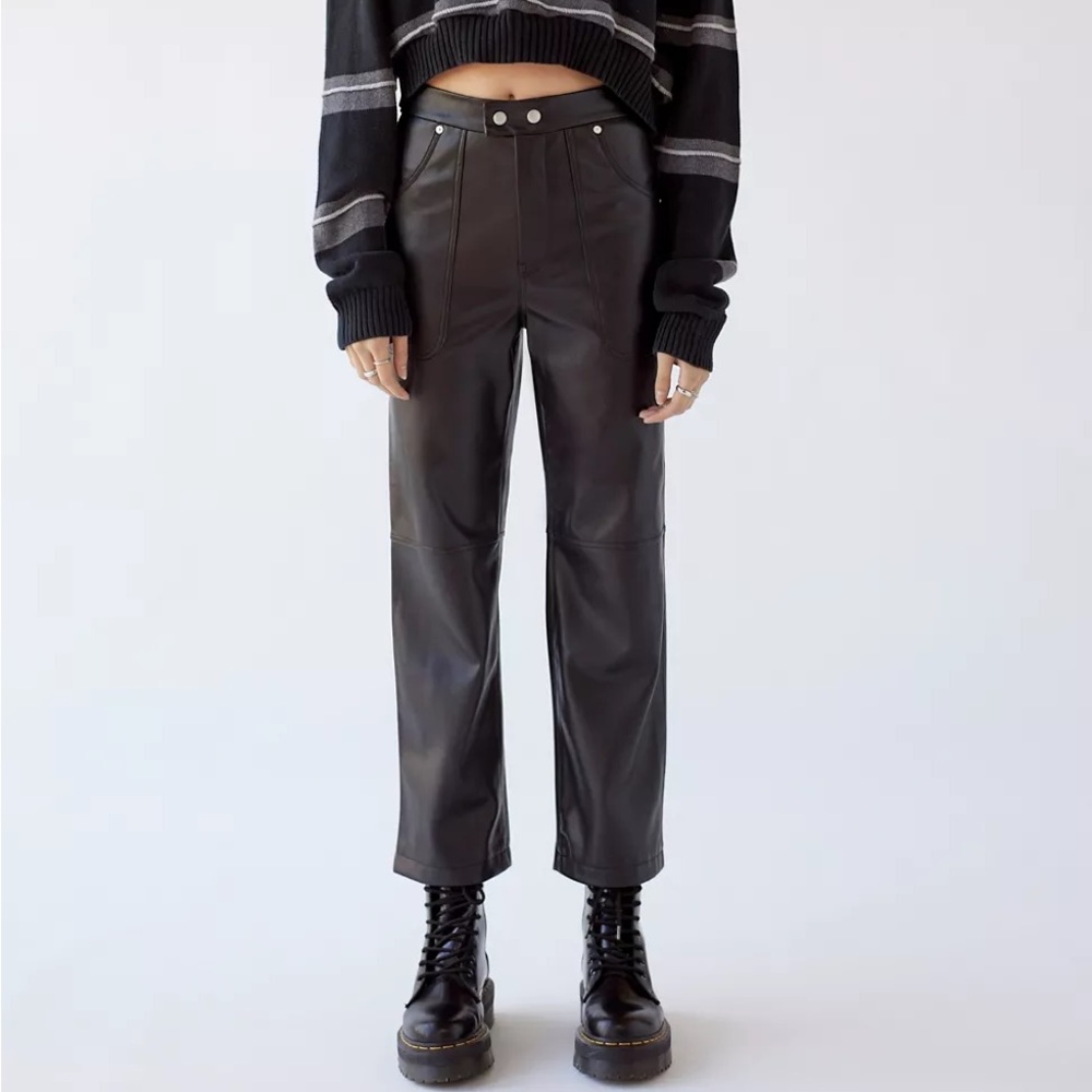 BLANK NYC Baxter Vegan Leather Straight Leg Pants Ribcage Pant Black 27
